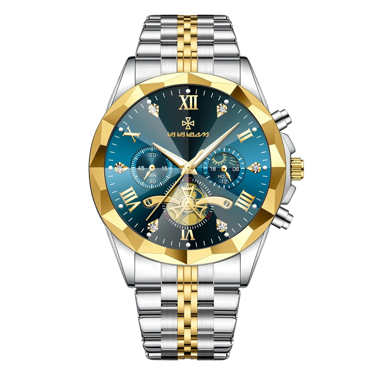 Herren Quarzuhr mit Rauten-Zifferblatt – Quadratische Bicolor-Edelstahluhr/Armbanduhr no. 5316 - PITANI