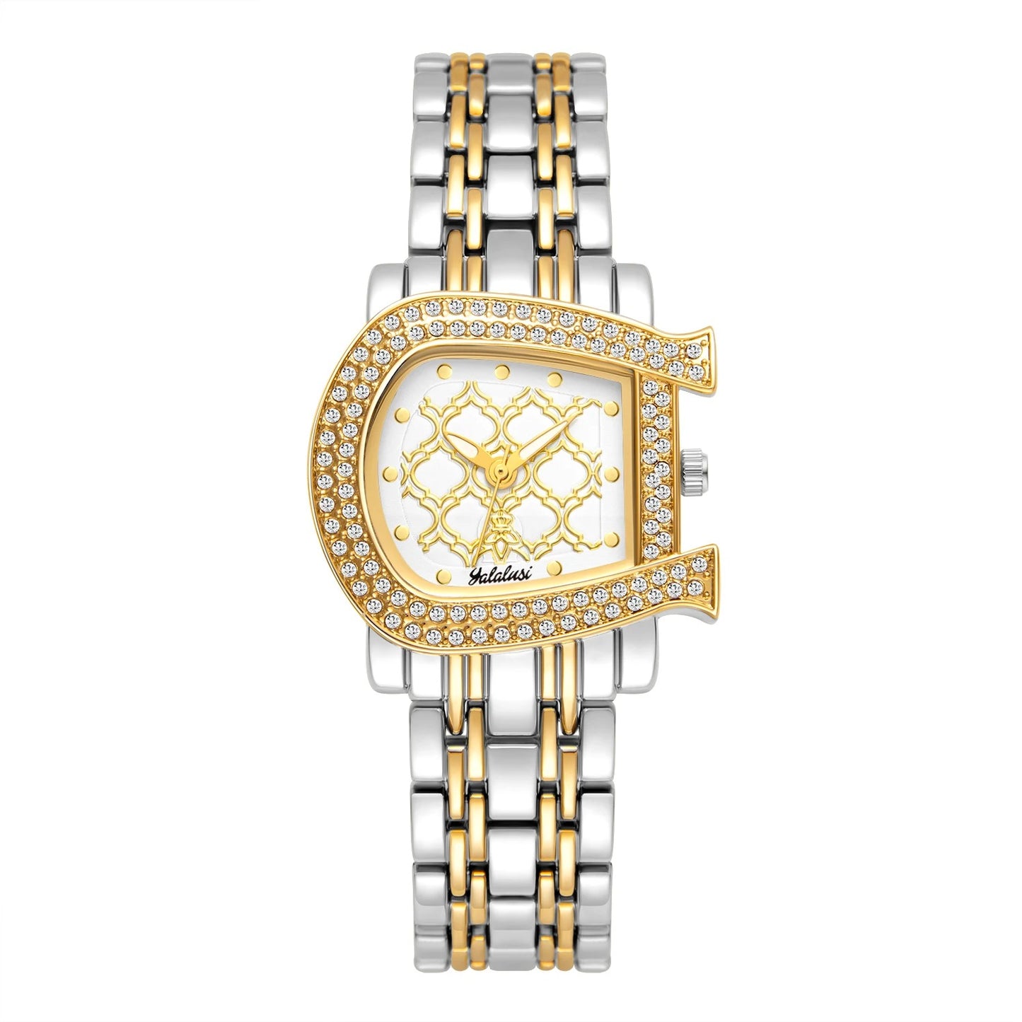 Edelstahl Glitzer Armbanduhr in Hufeisen-Optik "Orologi Oro Cristallo no.3087" - PITANI