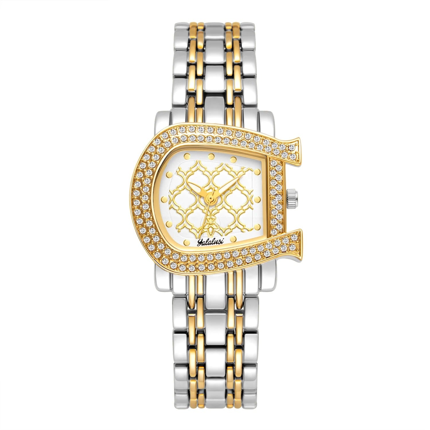 Edelstahl Glitzer Armbanduhr in Hufeisen-Optik "Orologi Oro Cristallo no.3087" - PITANI