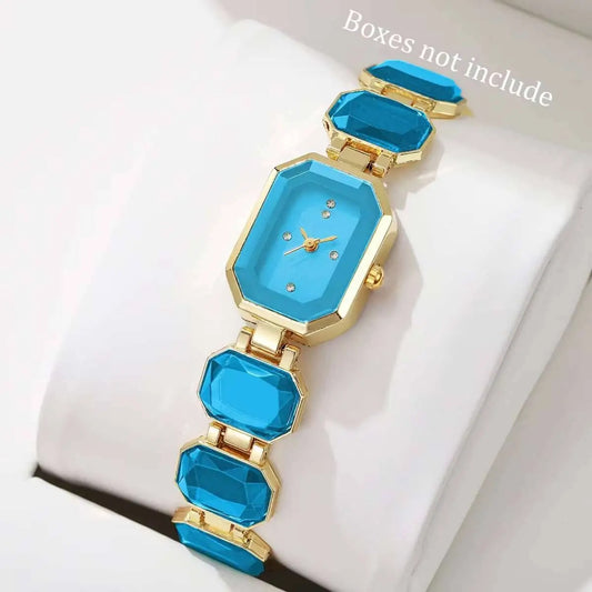 Edelstahl Armbanduhr mit smaragdähnlichen Gliedern "Orologi Da Donna Eleganti no.3152" - PITANI