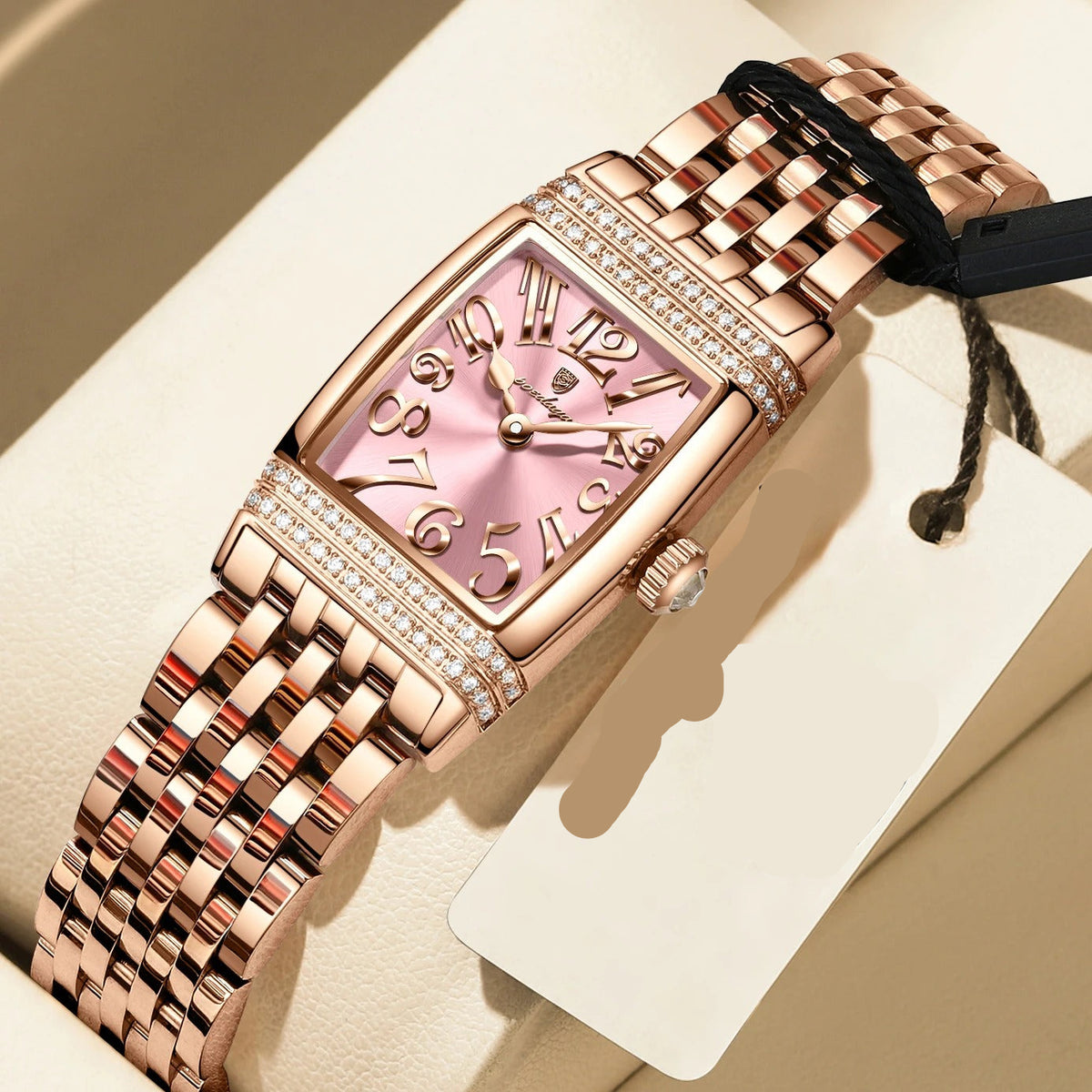 Elegante Damen Quarzarmbanduhr im Tonneau-Design mit Strassbesatz – Wasserdichte Schmuckuhr Armbanduhr no.3284 - PITANI