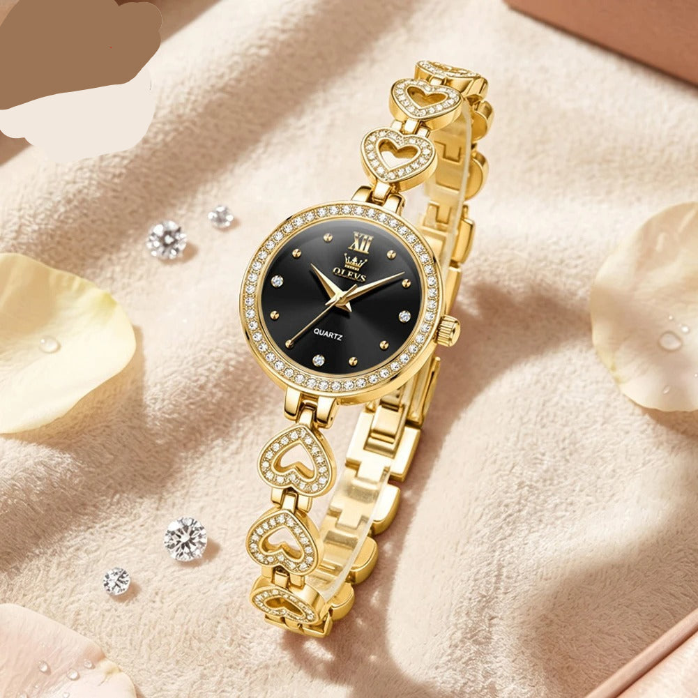 Elegante Damen Quarzarmbanduhr im Herz-Design mit Strassbesatz – Wasserdichte Armbanduhr no.3281 - PITANI