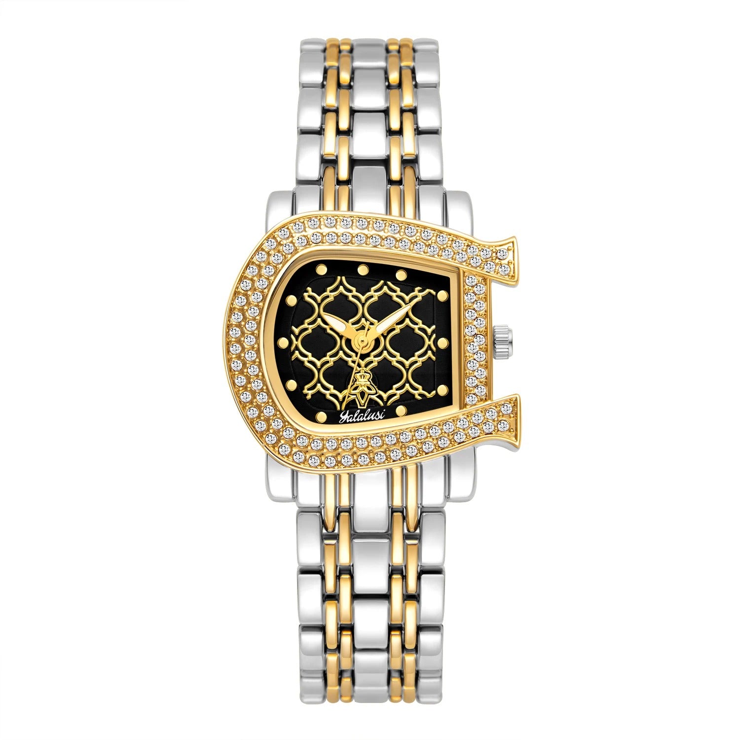 Edelstahl Glitzer Armbanduhr in Hufeisen-Optik "Orologi Oro Cristallo no.3087" - PITANI