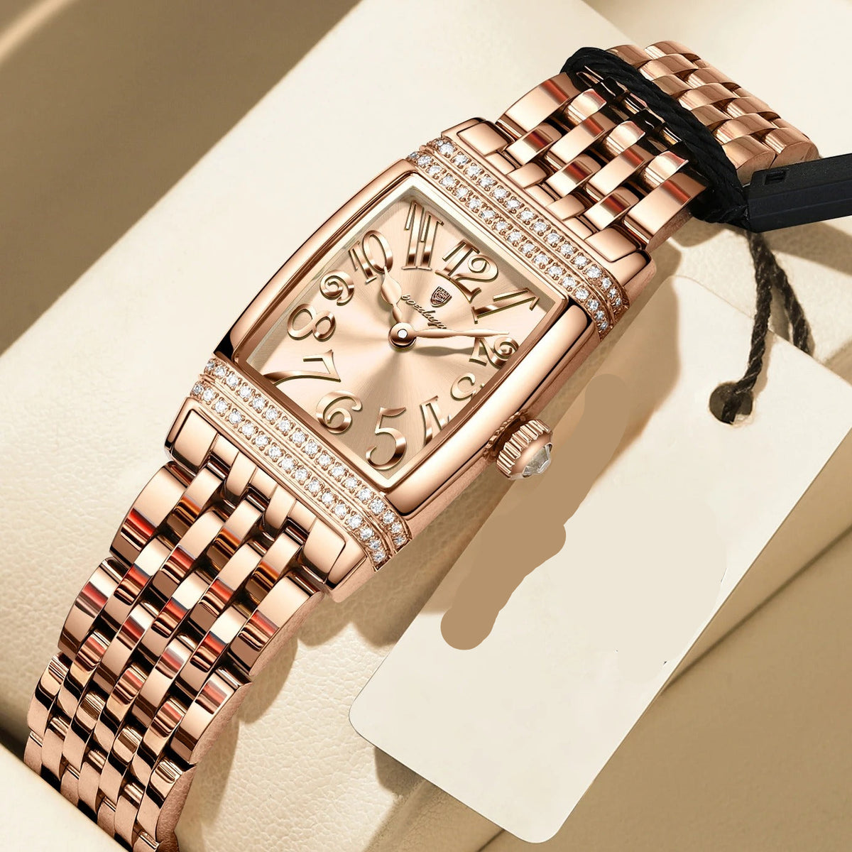 Elegante Damen Quarzarmbanduhr im Tonneau-Design mit Strassbesatz – Wasserdichte Schmuckuhr Armbanduhr no.3284 - PITANI