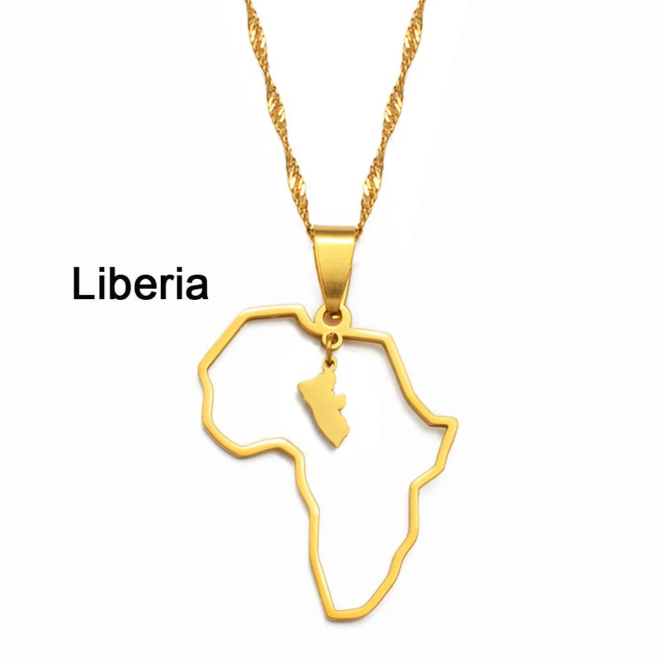 Afrika Edelstahl Länder Halskette mit integrierter Landkarte "Collana Con Ciondolo Gioiello no.582" - PITANI