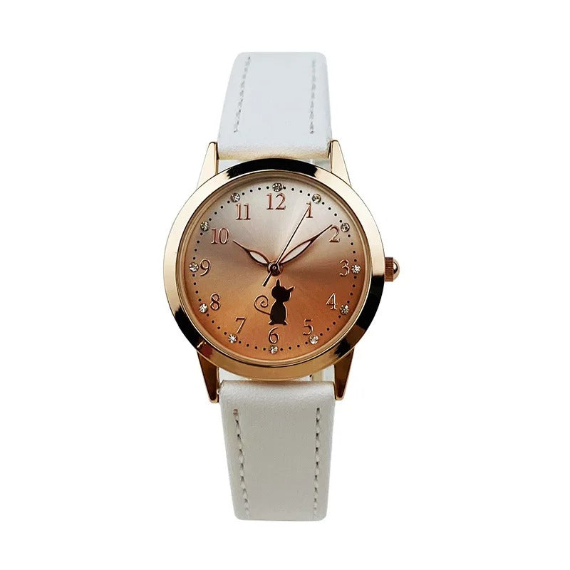 Leder Armbanduhr mit Katzenmotiv im Ziffernblatt "Orologi Orologio catto belle no.3102" - PITANI
