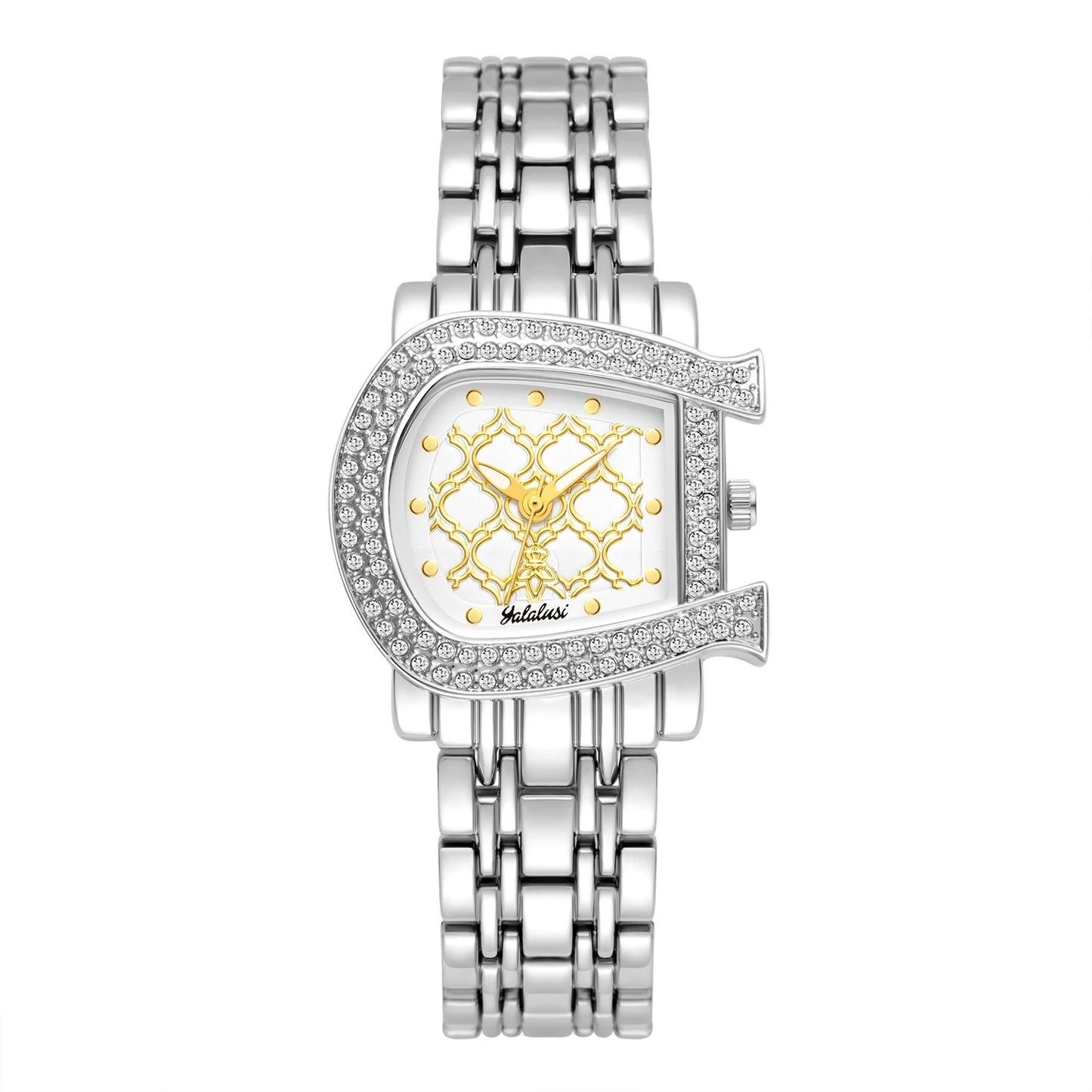 Edelstahl Glitzer Armbanduhr in Hufeisen-Optik "Orologi Oro Cristallo no.3087" - PITANI