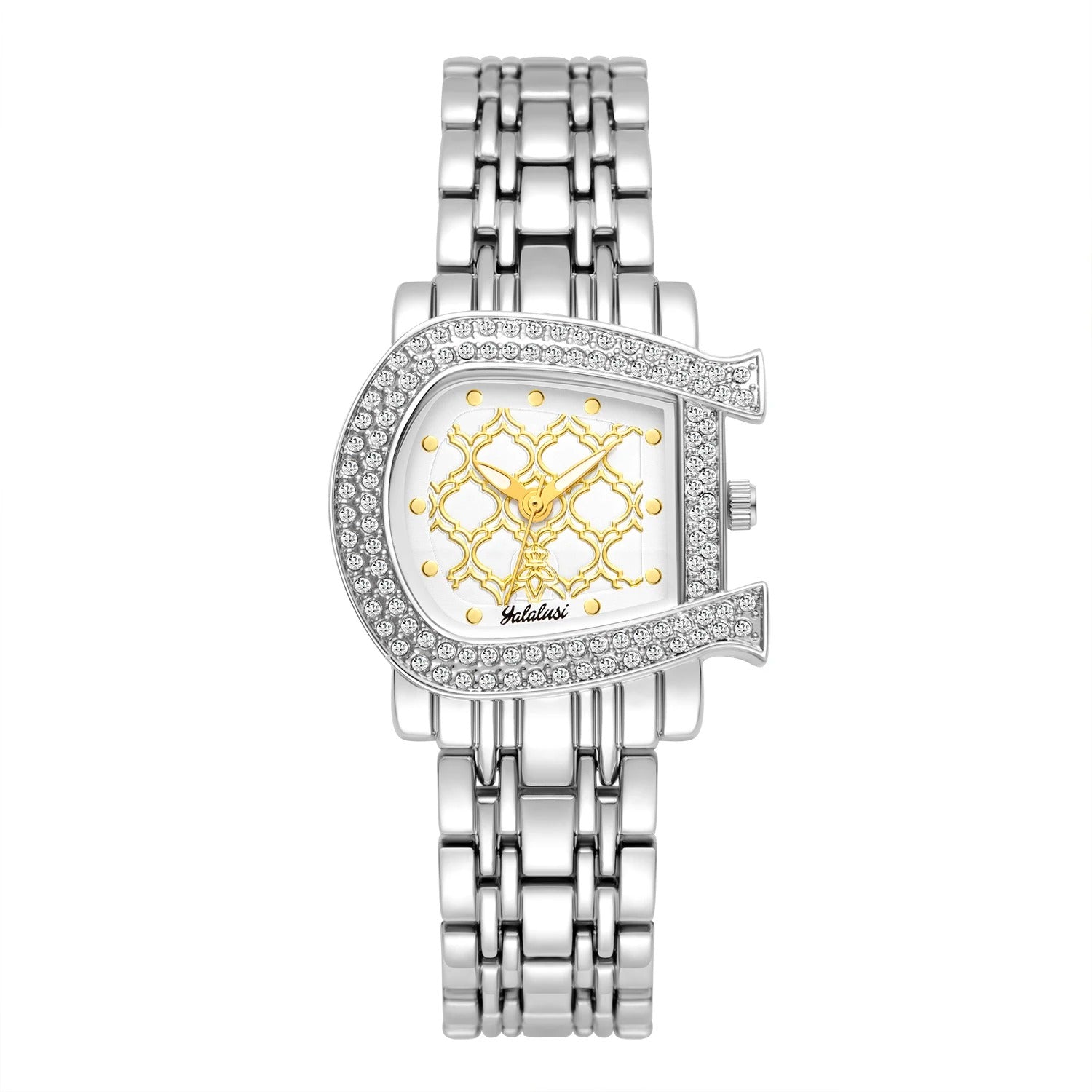 Edelstahl Glitzer Armbanduhr in Hufeisen-Optik "Orologi Oro Cristallo no.3087" - PITANI