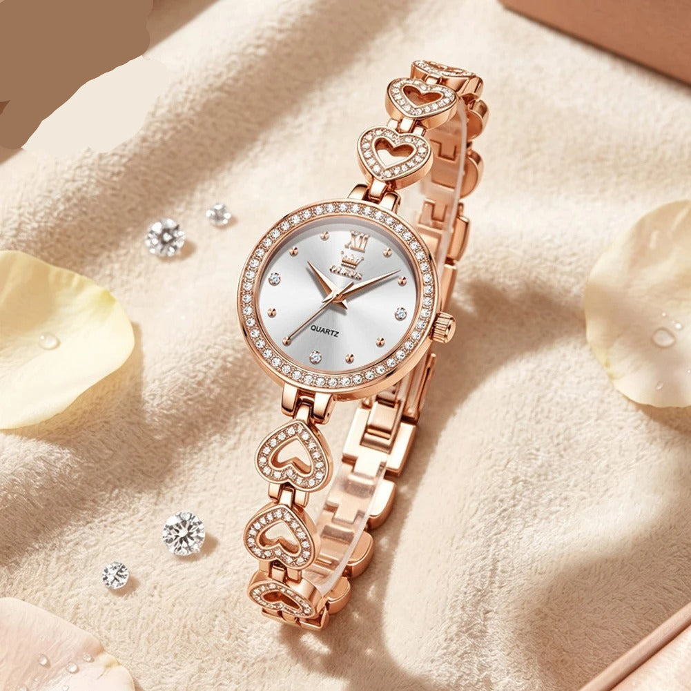 Elegante Damen Quarzarmbanduhr im Herz-Design mit Strassbesatz – Wasserdichte Armbanduhr no.3281 - PITANI