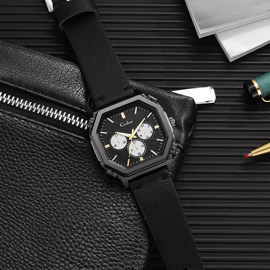 Achteckige Leder Armbanduhr "Stile Aziendale belle mare no.4160" - PITANI