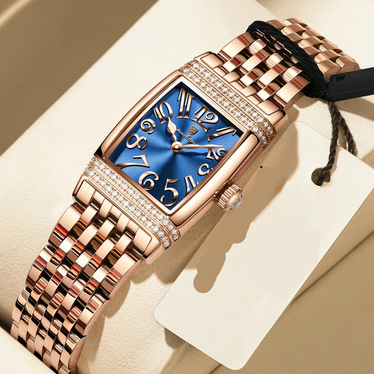 Elegante Damen Quarzarmbanduhr im Tonneau-Design mit Strassbesatz – Wasserdichte Schmuckuhr Armbanduhr no.3284 - PITANI