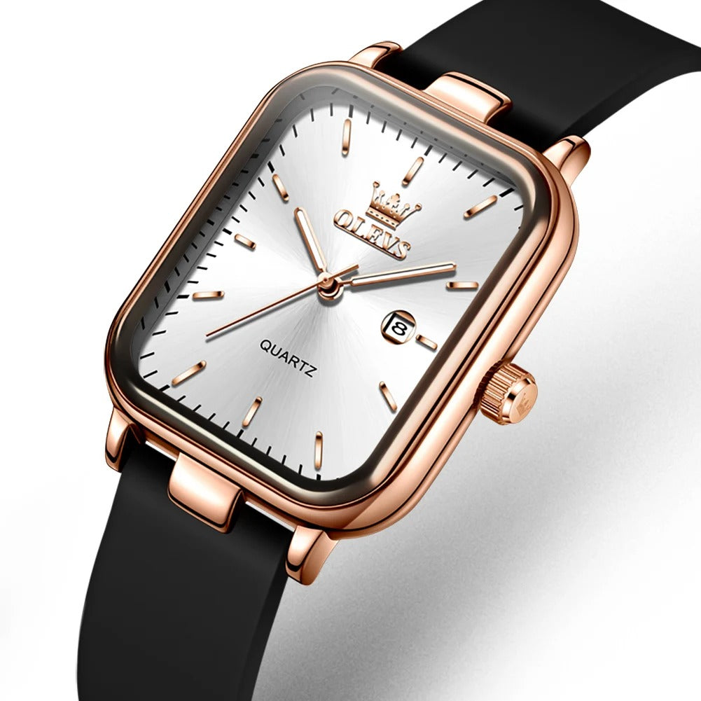 Elegante Rechteckige Damen Quarzarmbanduhr mit Datum & Silikonarmband – Wasserdichte Modern Armbanduhr no.3285 - PITANI