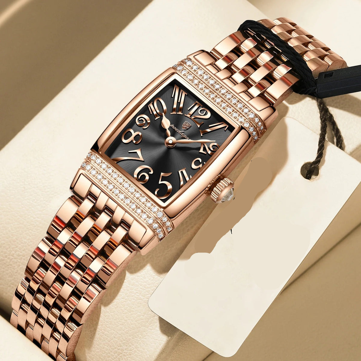 Elegante Damen Quarzarmbanduhr im Tonneau-Design mit Strassbesatz – Wasserdichte Schmuckuhr Armbanduhr no.3284 - PITANI