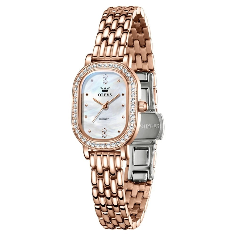 Elegante Ovale Damen Quarzarmbanduhr mit Strassbesatz – Wasserdichte Schmuckuhr Armbanduhr no.3279 - PITANI