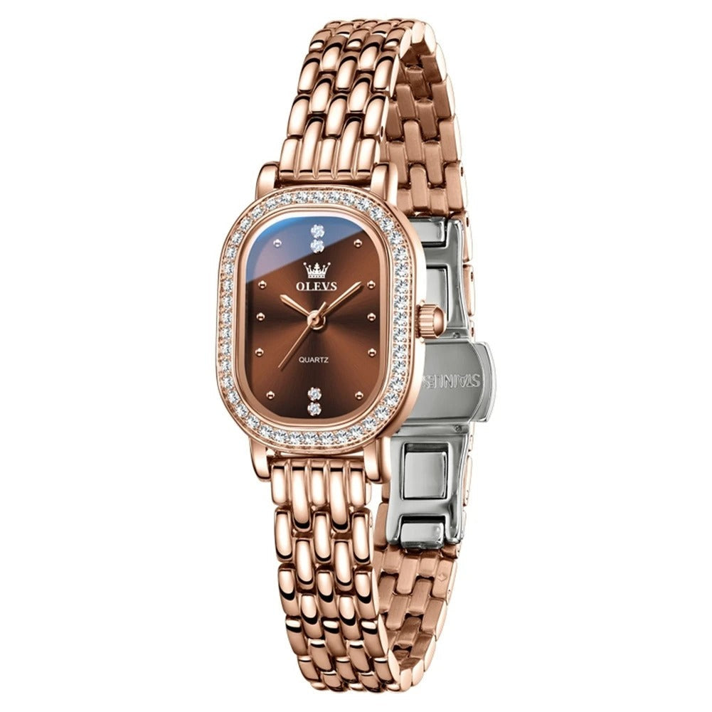 Elegante Ovale Damen Quarzarmbanduhr mit Strassbesatz – Wasserdichte Schmuckuhr Armbanduhr no.3279 - PITANI