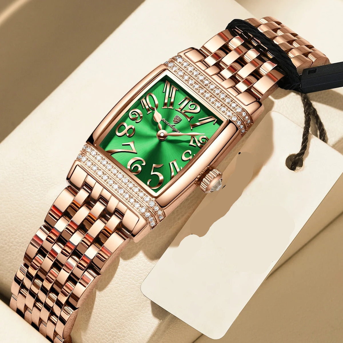 Elegante Damen Quarzarmbanduhr im Tonneau-Design mit Strassbesatz – Wasserdichte Schmuckuhr Armbanduhr no.3284 - PITANI