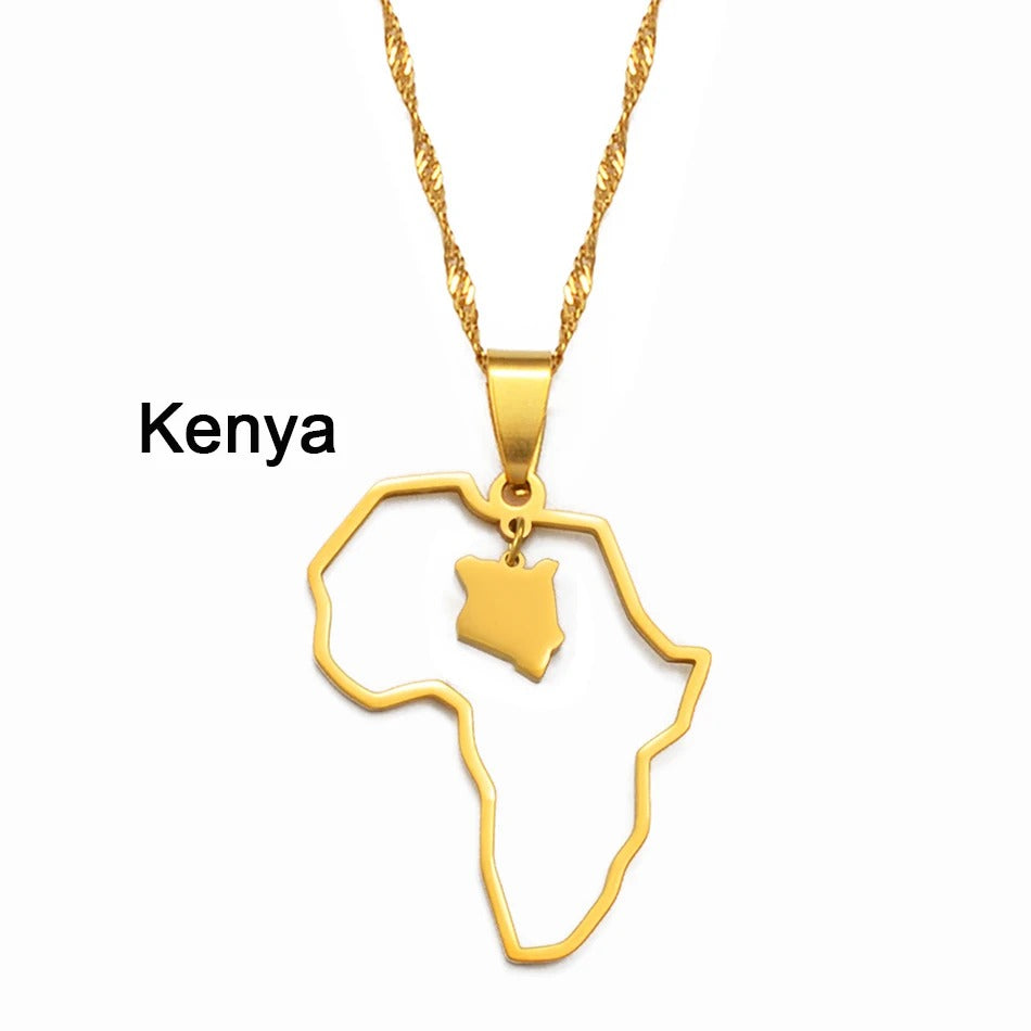 Afrika Edelstahl Länder Halskette mit integrierter Landkarte "Collana Con Ciondolo Gioiello no.582" - PITANI