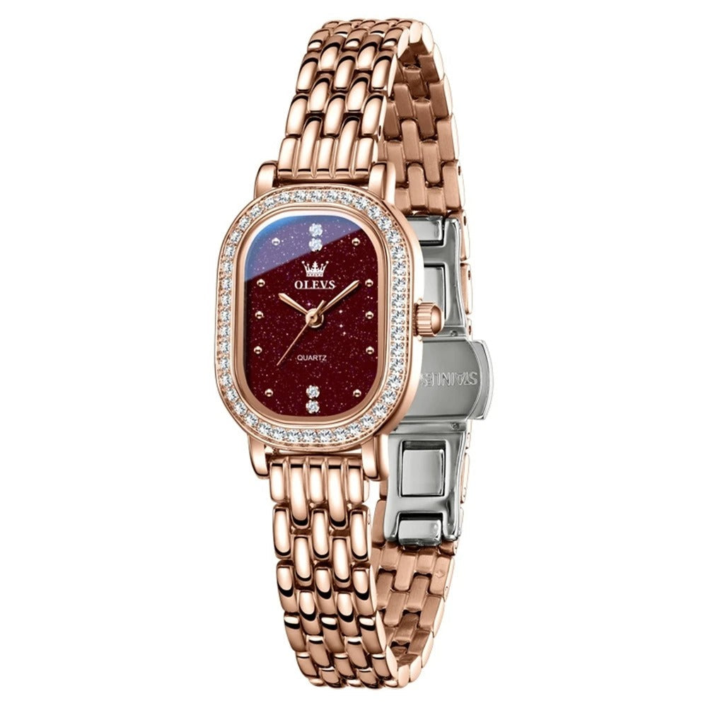 Elegante Ovale Damen Quarzarmbanduhr mit Strassbesatz – Wasserdichte Schmuckuhr Armbanduhr no.3279 - PITANI