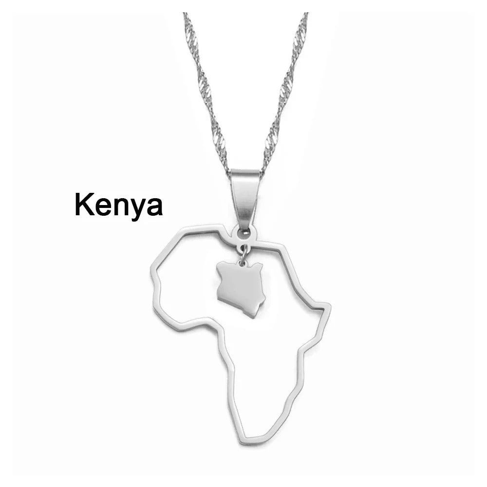 Afrika Edelstahl Länder Halskette mit integrierter Landkarte "Collana Con Ciondolo Gioiello no.582" - PITANI