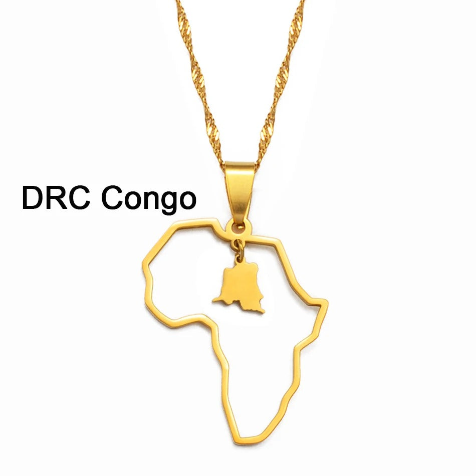 Afrika Edelstahl Länder Halskette mit integrierter Landkarte "Collana Con Ciondolo Gioiello no.582" - PITANI