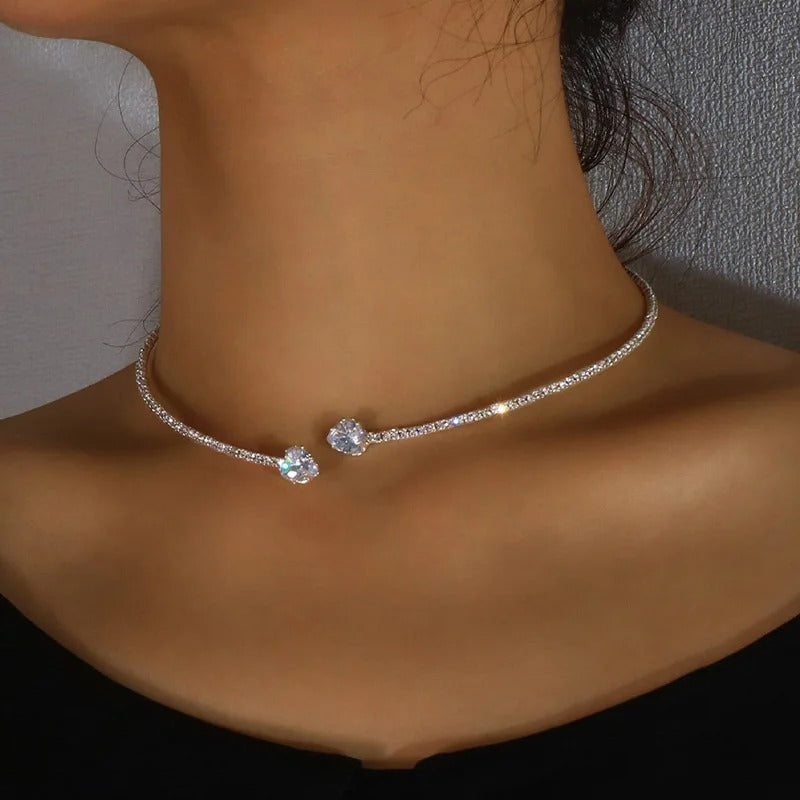 Edelstahl Glitzer Choker Halskette "Choker Con Collare a Cuore no.518" - PITANI