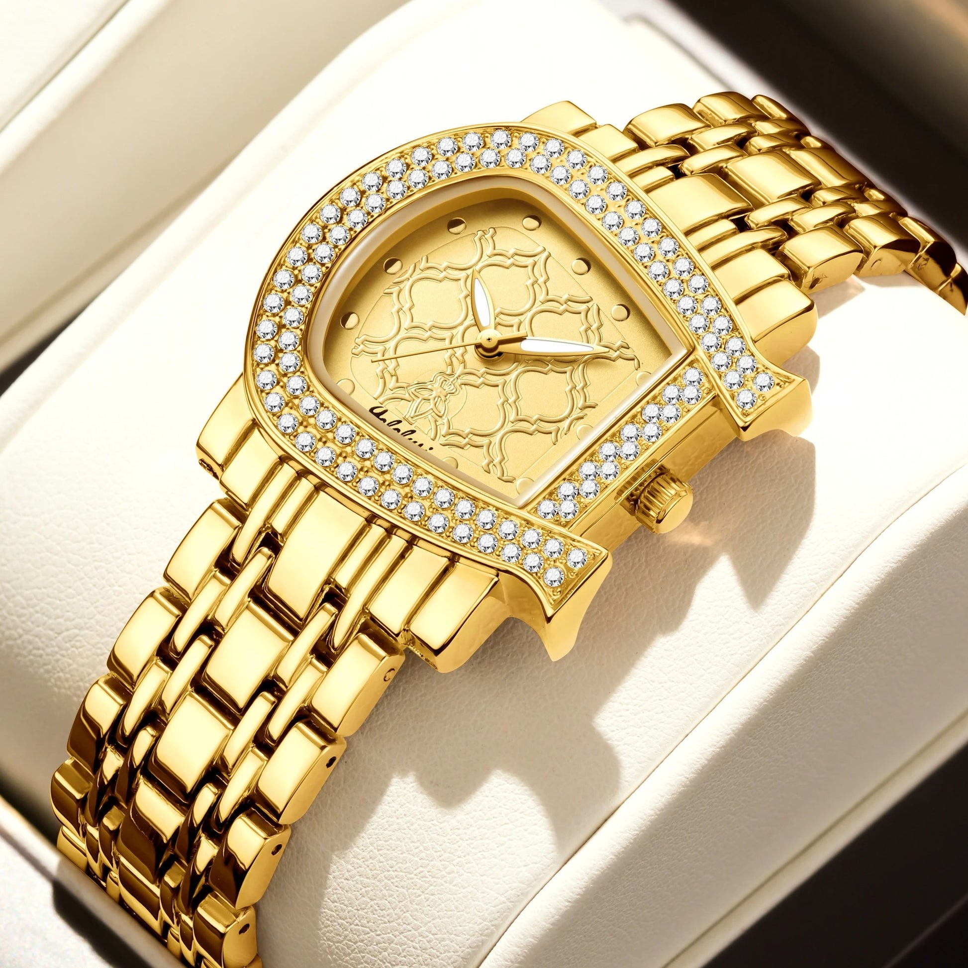 Edelstahl Glitzer Armbanduhr in Hufeisen-Optik "Orologi Oro Cristallo no.3087" - PITANI