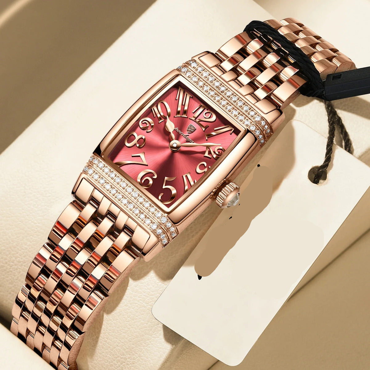 Elegante Damen Quarzarmbanduhr im Tonneau-Design mit Strassbesatz – Wasserdichte Schmuckuhr Armbanduhr no.3284 - PITANI