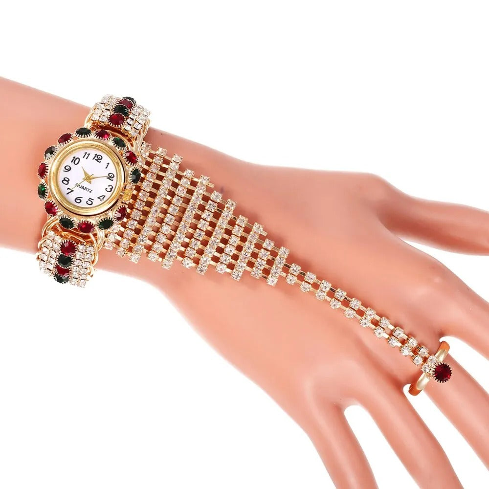 Edelstahl Armbanduhr mit Glitzer Ringkette "Orologio Da Polso Relogio Feminin no.3130" - PITANI