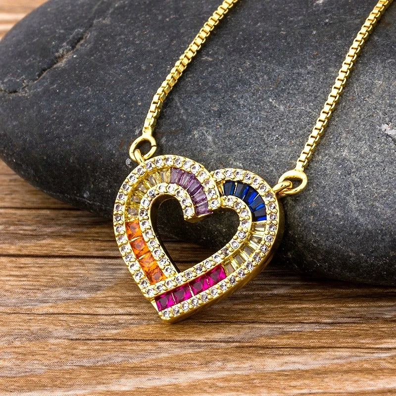 Bunte Glitzernde Herzförmige Edelstahl Halskette "Collana A Forma Di Cuore no.504" - PITANI