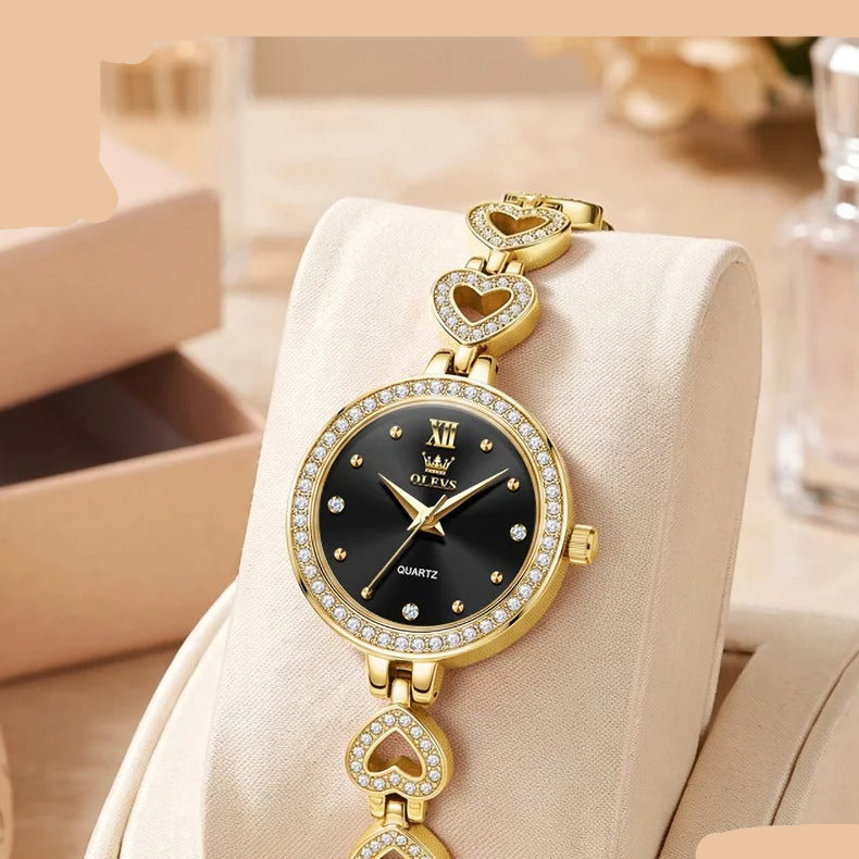 Elegante Damen Quarzarmbanduhr im Herz-Design mit Strassbesatz – Wasserdichte Armbanduhr no.3281 - PITANI