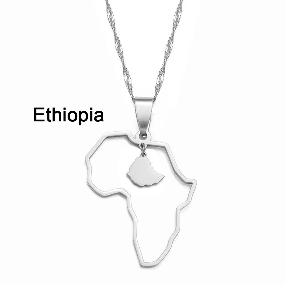 Afrika Edelstahl Länder Halskette mit integrierter Landkarte "Collana Con Ciondolo Gioiello no.582" - PITANI