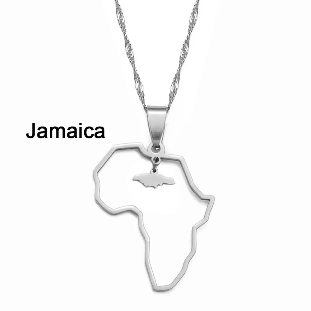 Afrika Edelstahl Länder Halskette mit integrierter Landkarte "Collana Con Ciondolo Gioiello no.582" - PITANI