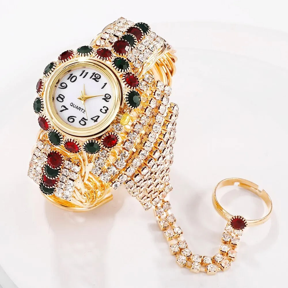 Edelstahl Armbanduhr mit Glitzer Ringkette "Orologio Da Polso Relogio Feminin no.3130" - PITANI