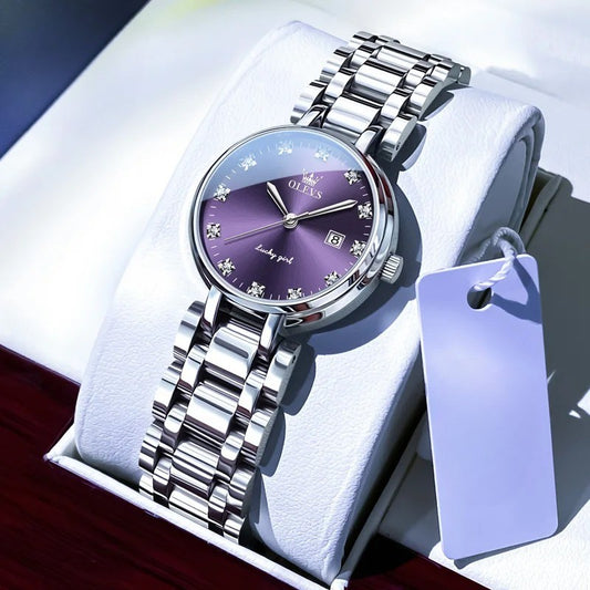 Edelstahl Armbanduhr mit Diamanten/römischen Zahlen "Quarzo Viola Moda no.3179" - PITANI
