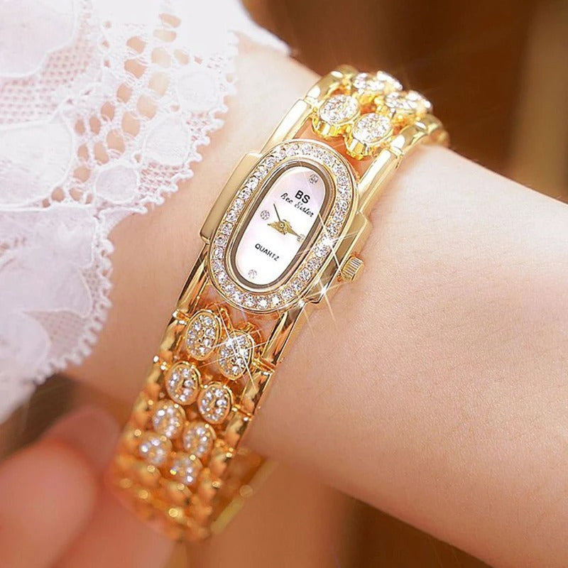 Ovale Glitzer Edelstahl Armbanduhr "Orologi Da Donna In Oro no.3117" - PITANI