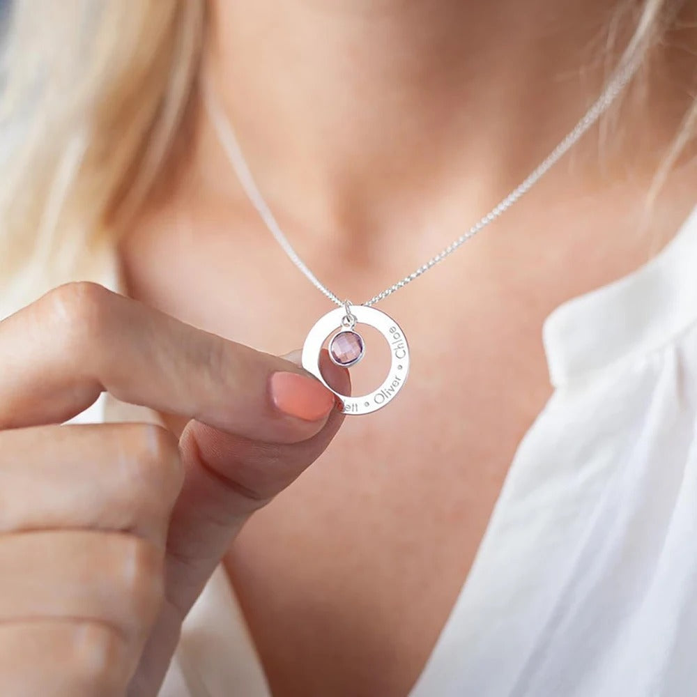 Collana con pietra portafortuna, rotonda, rimovibile, 12 pietre mensili Collana con pietra portafortuna, rotonda, rimovibile, 12 pietre mensili