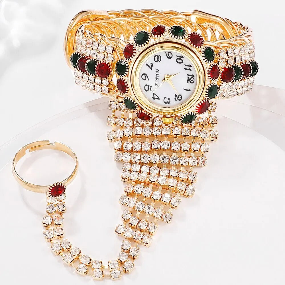 Edelstahl Armbanduhr mit Glitzer Ringkette "Orologio Da Polso Relogio Feminin no.3130" - PITANI