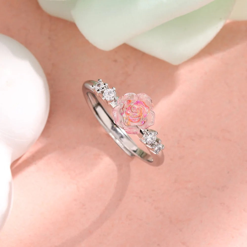 Größenverstellbarer Glitzer Ring in Rosenoptik "Luce Di Fiori Di Rosa no.948" - PITANI