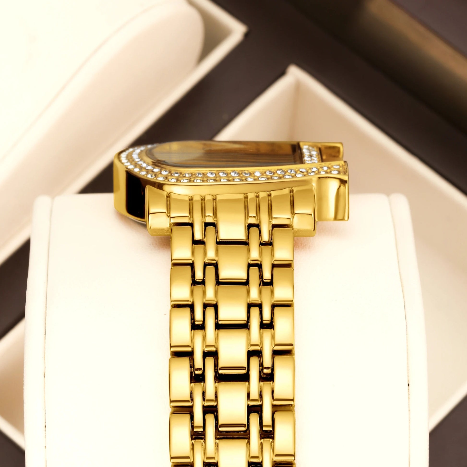 Edelstahl Glitzer Armbanduhr in Hufeisen-Optik "Orologi Oro Cristallo no.3087" - PITANI