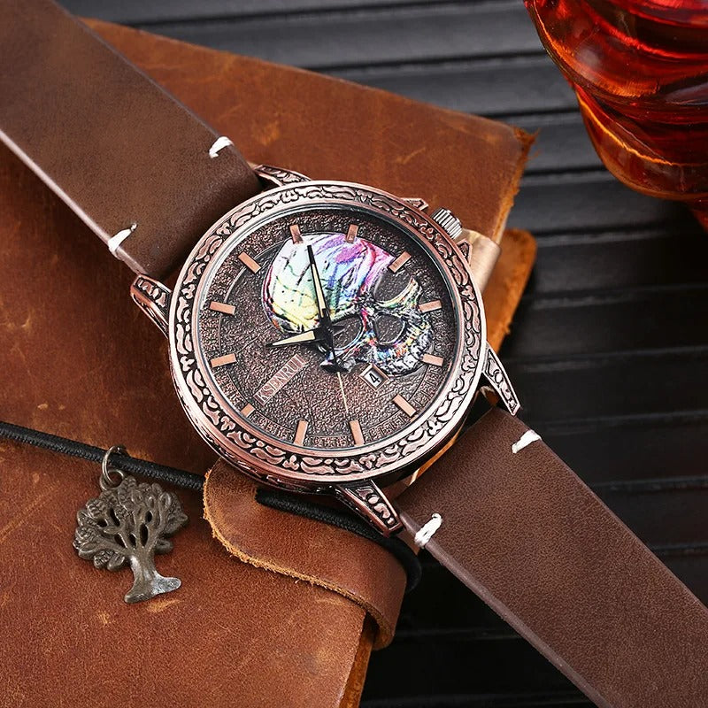 Totenkopf Leder Armbanduhr "Orologio Forma di Cranio no.821" - PITANI