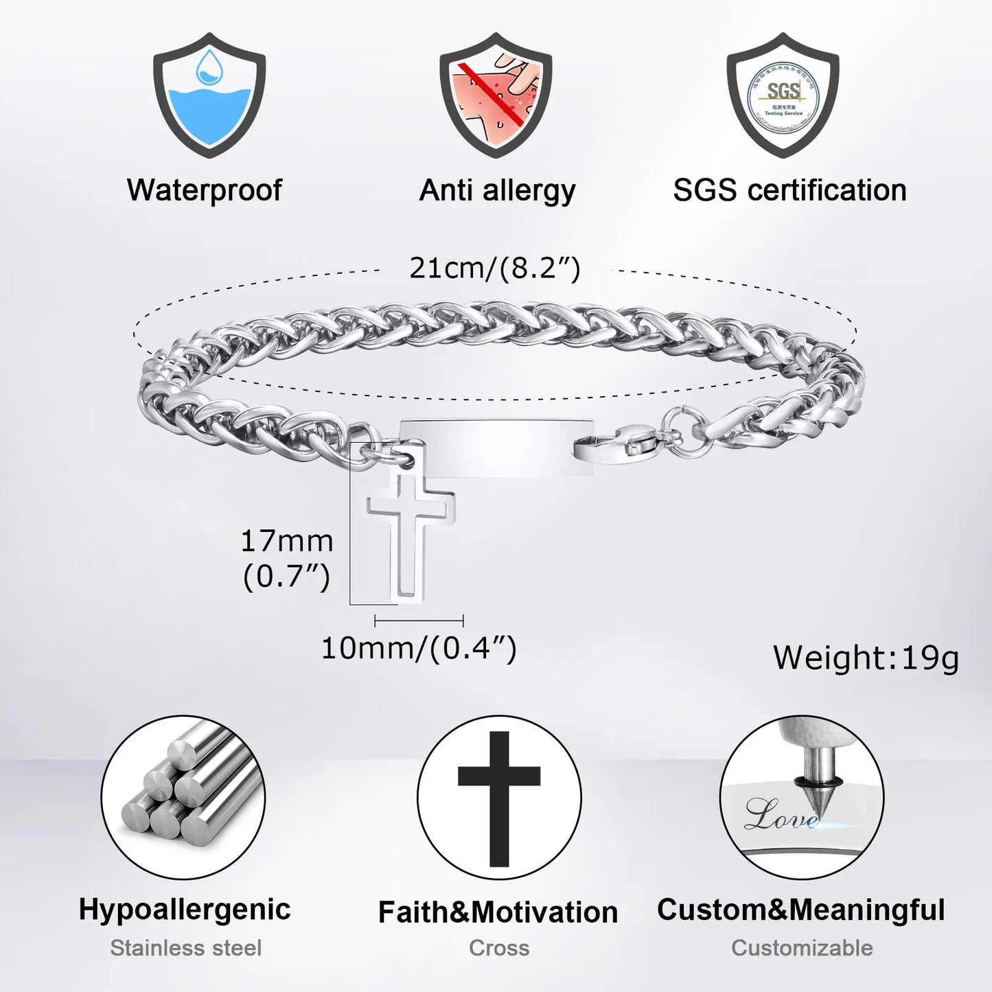 Personalisiertes Kreuz Edelstahl Armband "Etichetta Con Nome Iniziale no.189" - PITANI