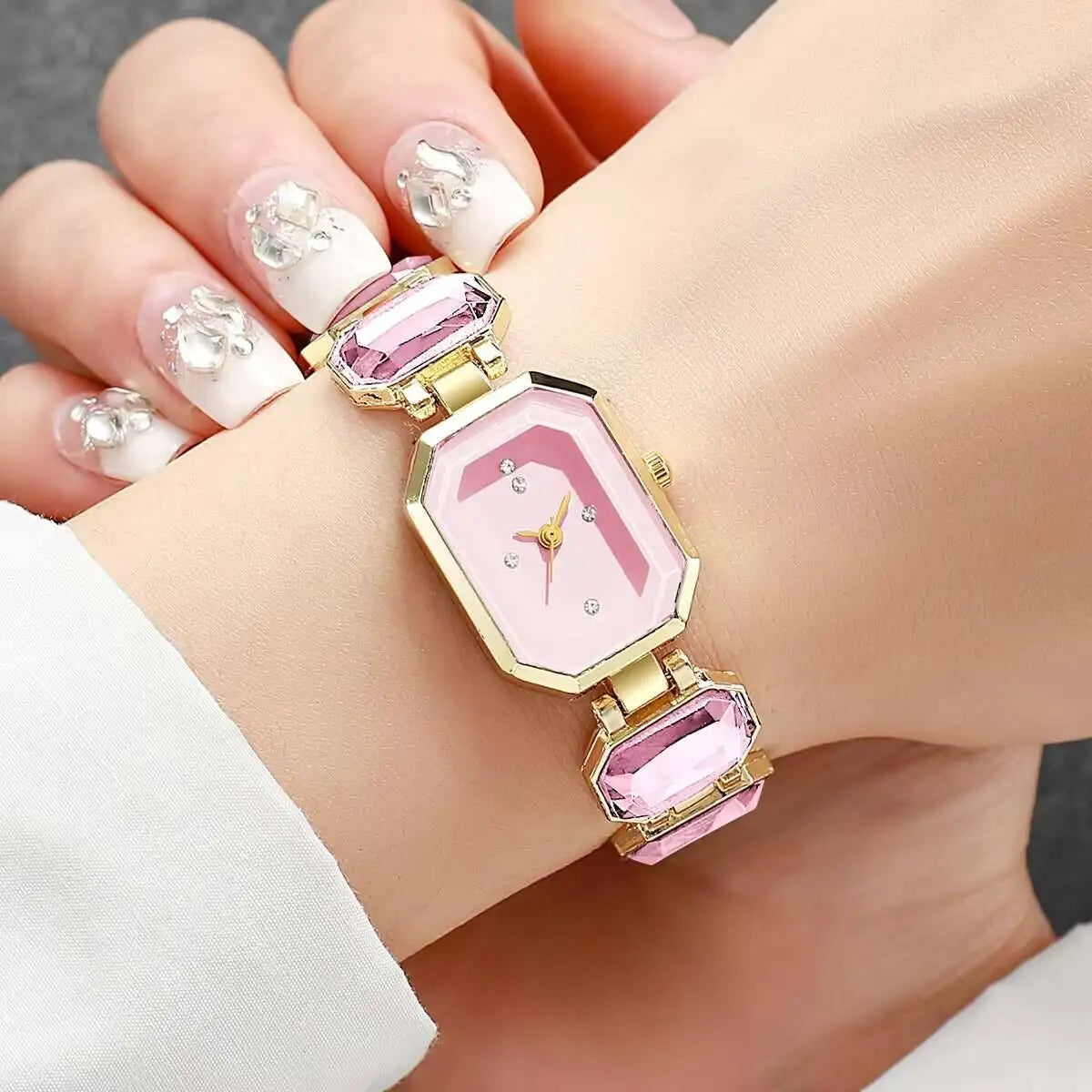 Edelstahl Armbanduhr mit smaragdähnlichen Gliedern "Orologi Da Donna Eleganti no.3152" - PITANI