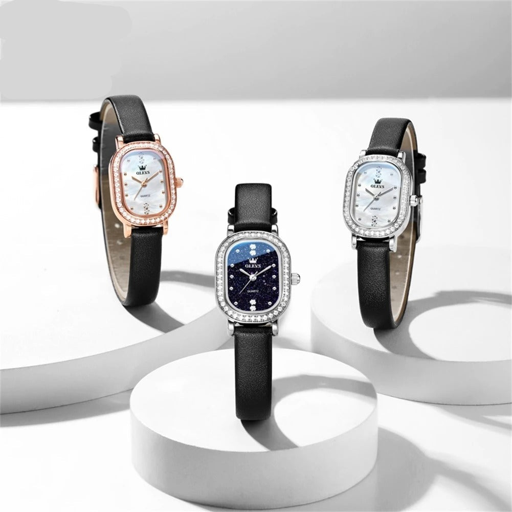 Elegante Ovale Damen Quarzarmbanduhr mit Strassbesatz – Wasserdichte Schmuckuhr Armbanduhr no.3279 - PITANI