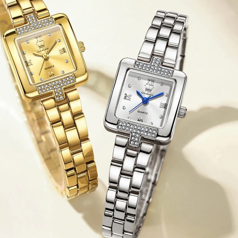 Elegante Eckige Damen Quarzarmbanduhr mit Strassbesatz – Wasserdichte Armbanduhr no.3276 - PITANI