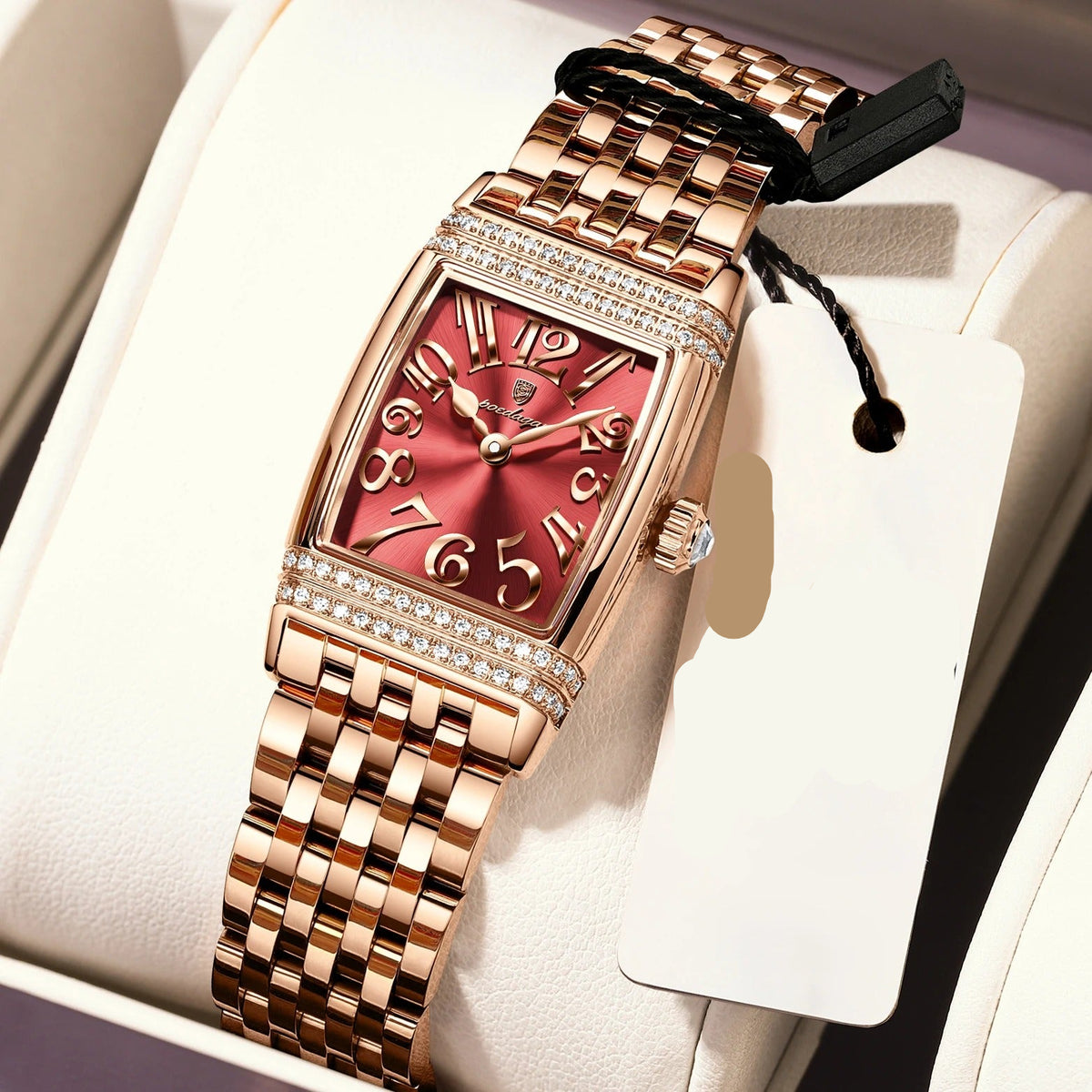 Elegante Damen Quarzarmbanduhr im Tonneau-Design mit Strassbesatz – Wasserdichte Schmuckuhr Armbanduhr no.3284 - PITANI