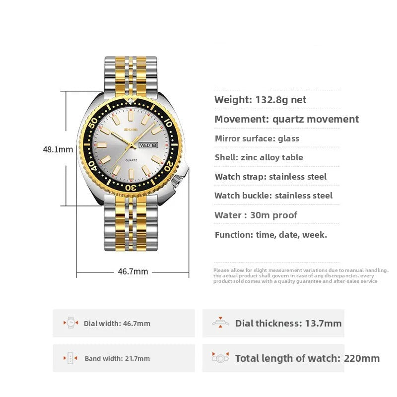 Elegante Herren Quarzarmbanduhr aus Edelstahl – Sportlich-Markante Armbanduhr– no. 5372 - PITANI