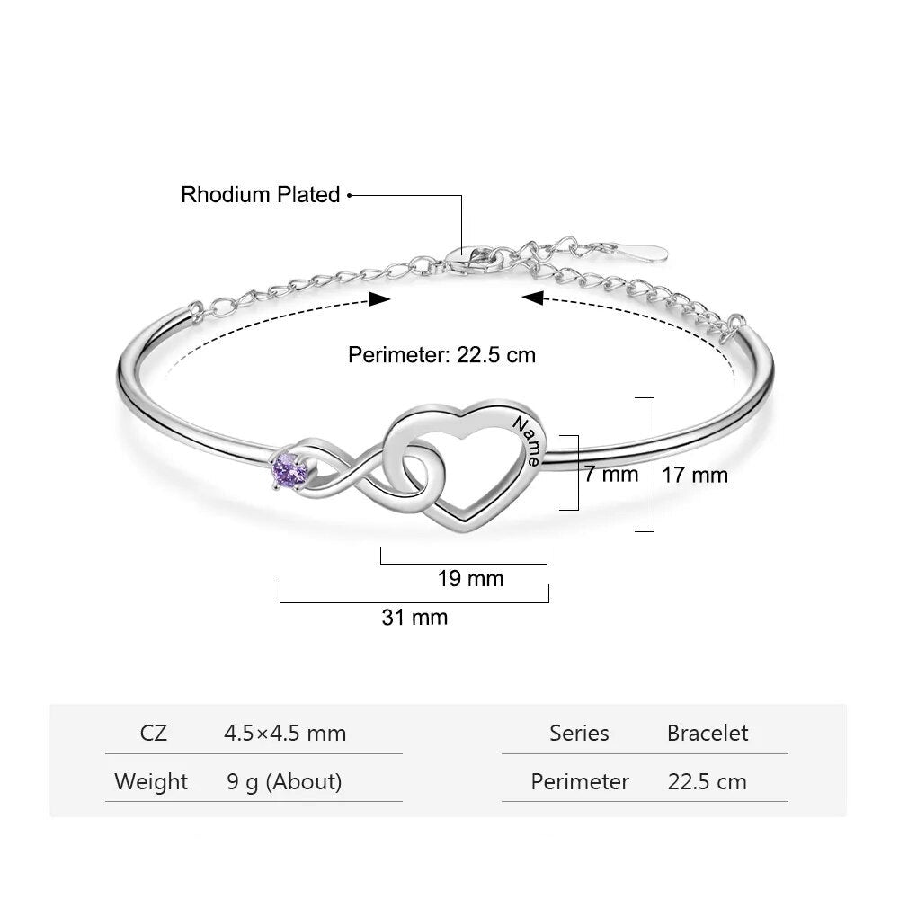 Bracciale cuore in argento 925 rodiato personalizzato con amico a Bracciale cuore in argento 925 rodiato personalizzato con amico a