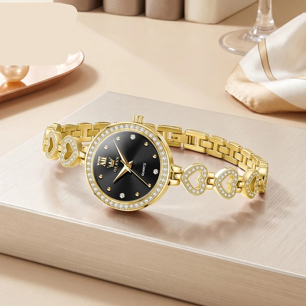 Elegante Damen Quarzarmbanduhr im Herz-Design mit Strassbesatz – Wasserdichte Armbanduhr no.3281 - PITANI