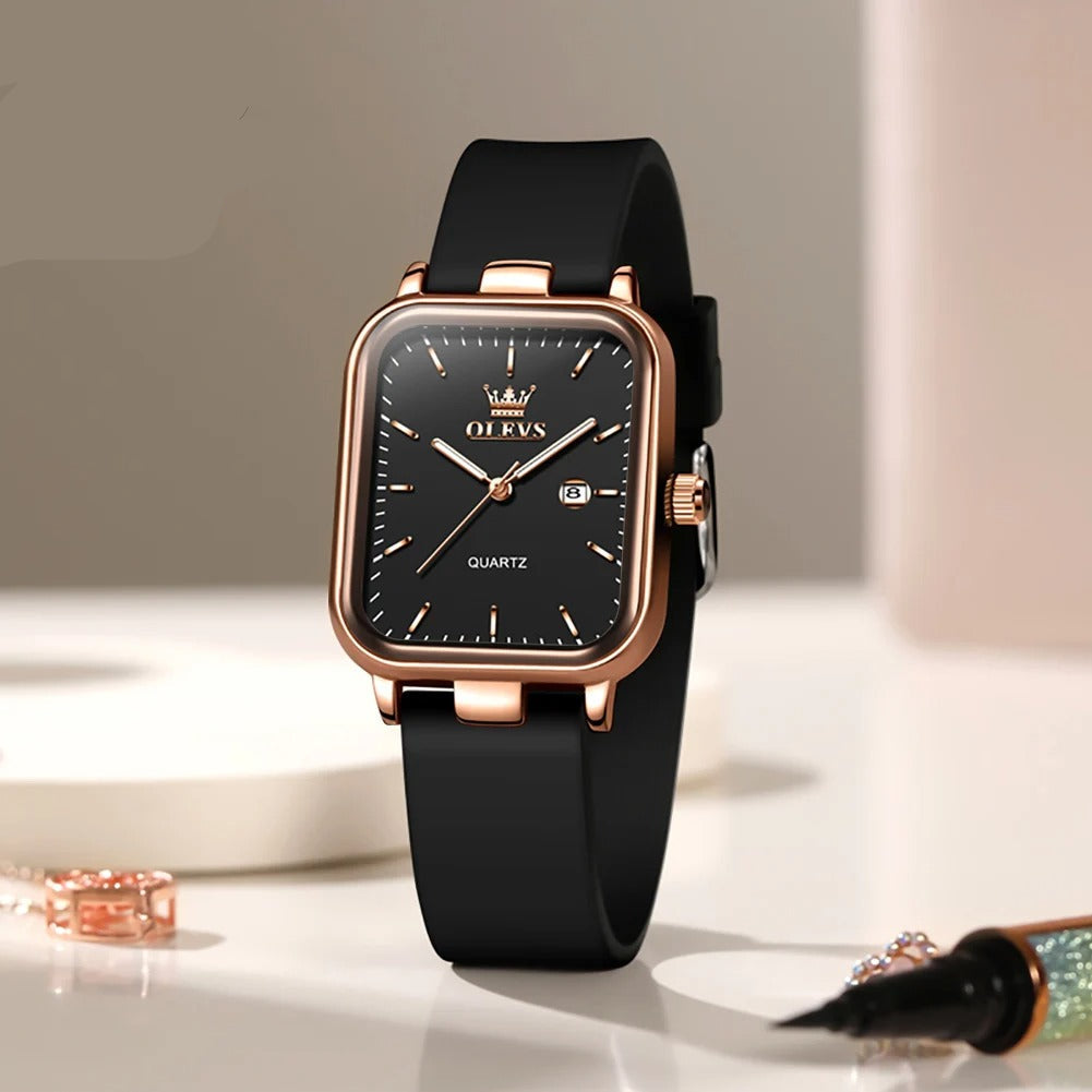 Elegante Rechteckige Damen Quarzarmbanduhr mit Datum & Silikonarmband – Wasserdichte Modern Armbanduhr no.3285 - PITANI