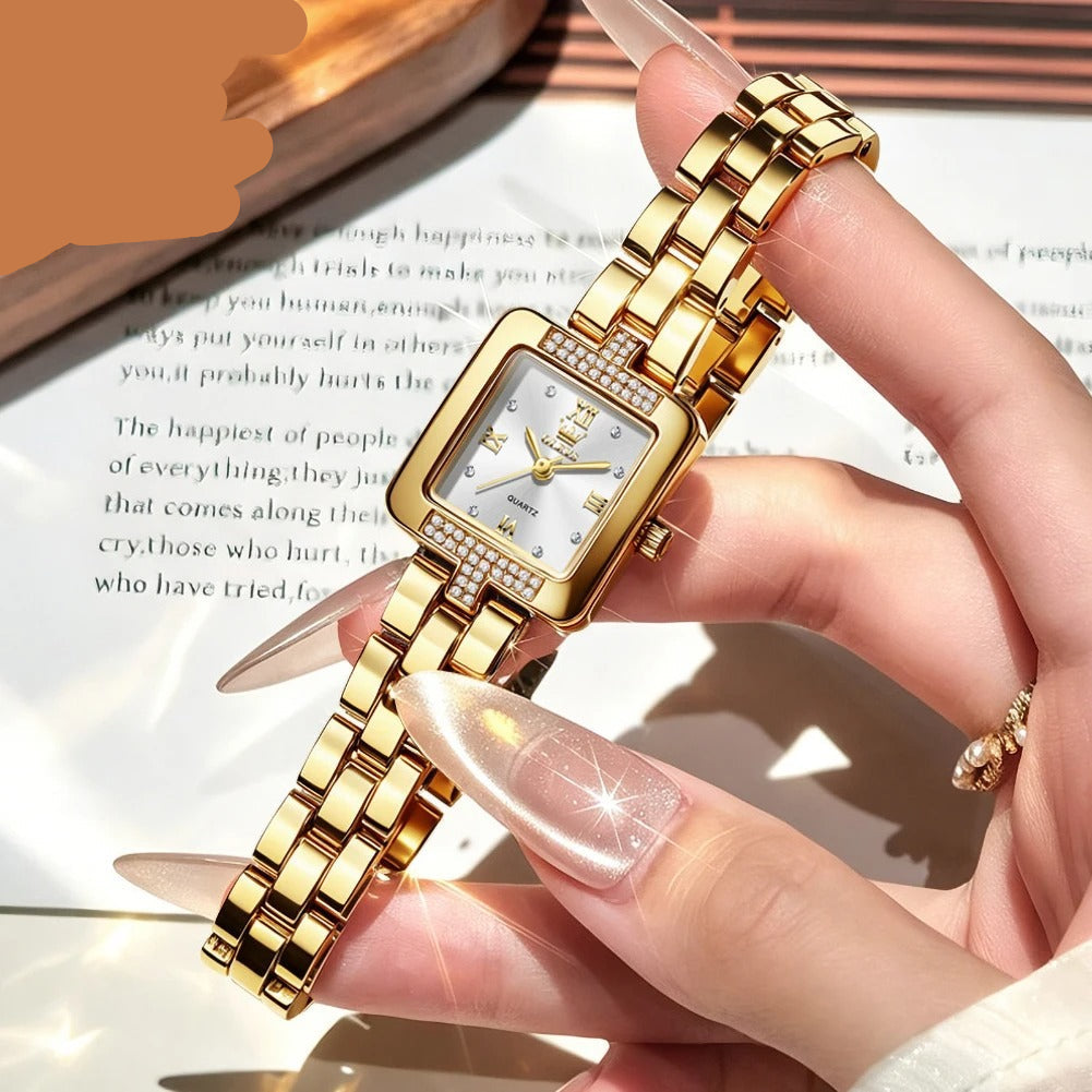 Elegante Eckige Damen Quarzarmbanduhr mit Strassbesatz – Wasserdichte Armbanduhr no.3276 - PITANI